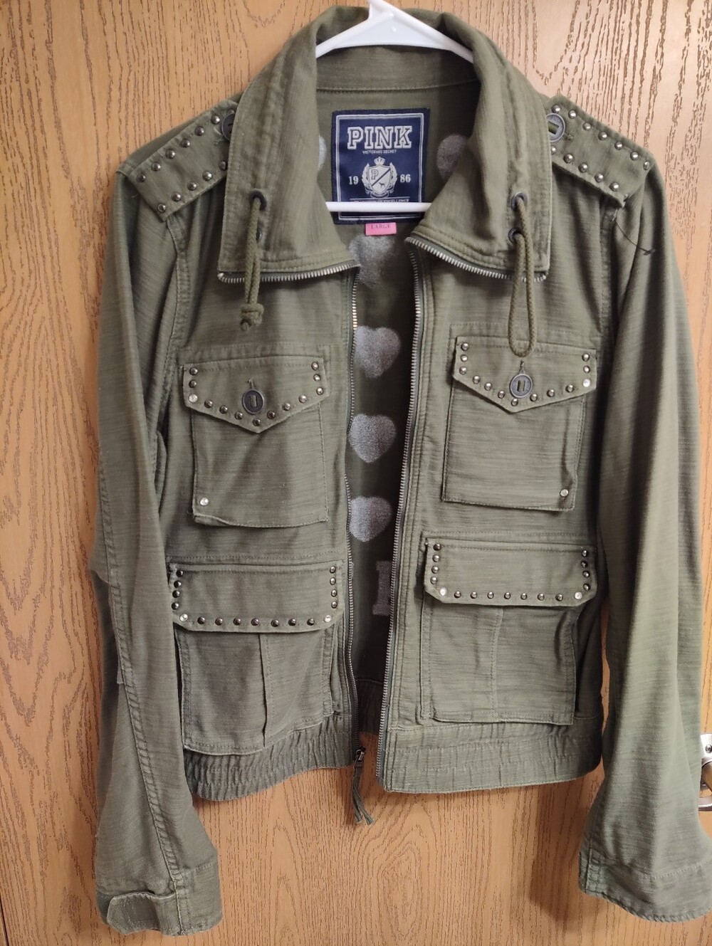 PINK Victoria's Secret Navy and Olive Logo Jacket